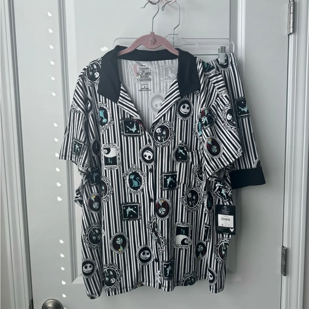 Disney A Nightmare Before Christmas Short-Sleeve Pjs - Black & White 3x NWT - Picture 2 of 5